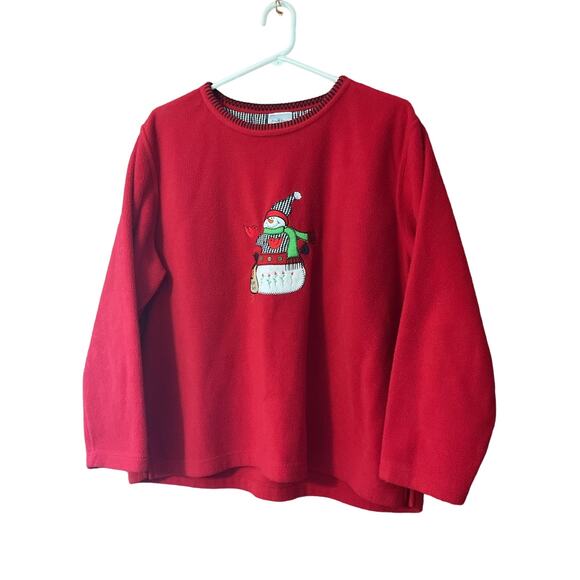 Jenny Buchanan Fleece Snowman & Cardinal Sweatshirt Large 90’s - Picture 1 of 9